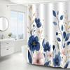 1pc blue floral pattern shower curtain with hooks, bathroom partitions, bathroom accessories, home decoration