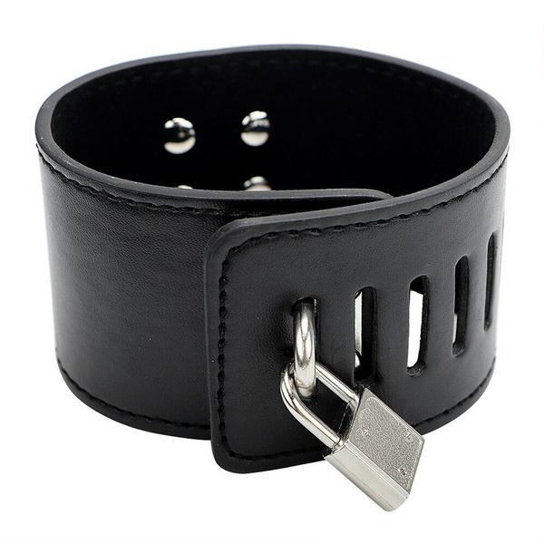 PU Leather Hand Cuff Bracelet Stainless Steel Spreader Bar with Lock & Keys