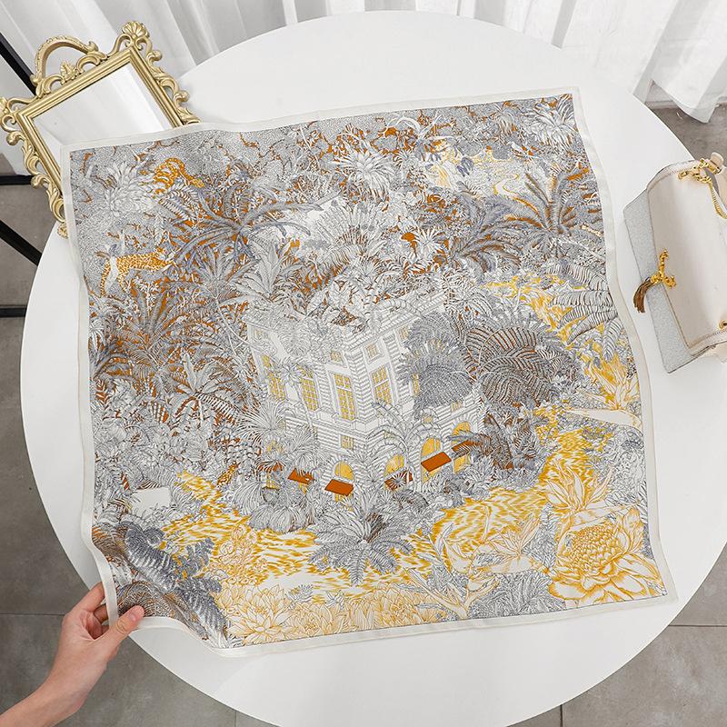 68*68cm 100% Mulberry Silk Scarf Luxury Printed Square Shawl Elegant Lightweight Soft Summer Fashion Accessory Women