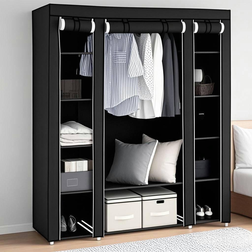 Closet Wardrobe Portable Closet for Bedroom Clothes Rail with Non-Woven Fabric Cover Clothes Storage Organizer  12 Compartments