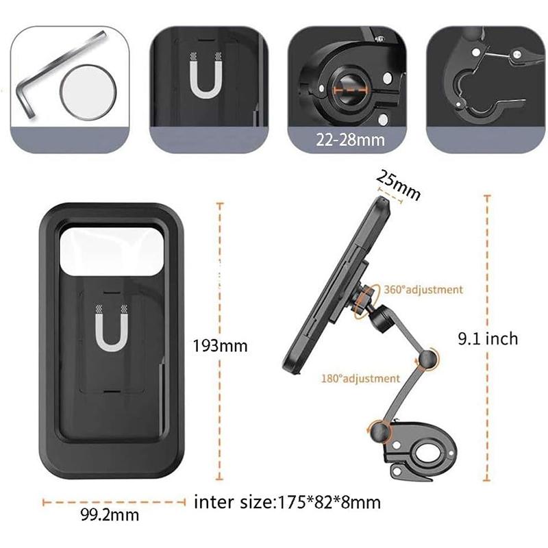 Universell vanntett sykkel motorsykkel telefonholder for Samsung iPhone Xiaomi mobil styrefeste stativ 360° justerbart berøringsskjerm deksel