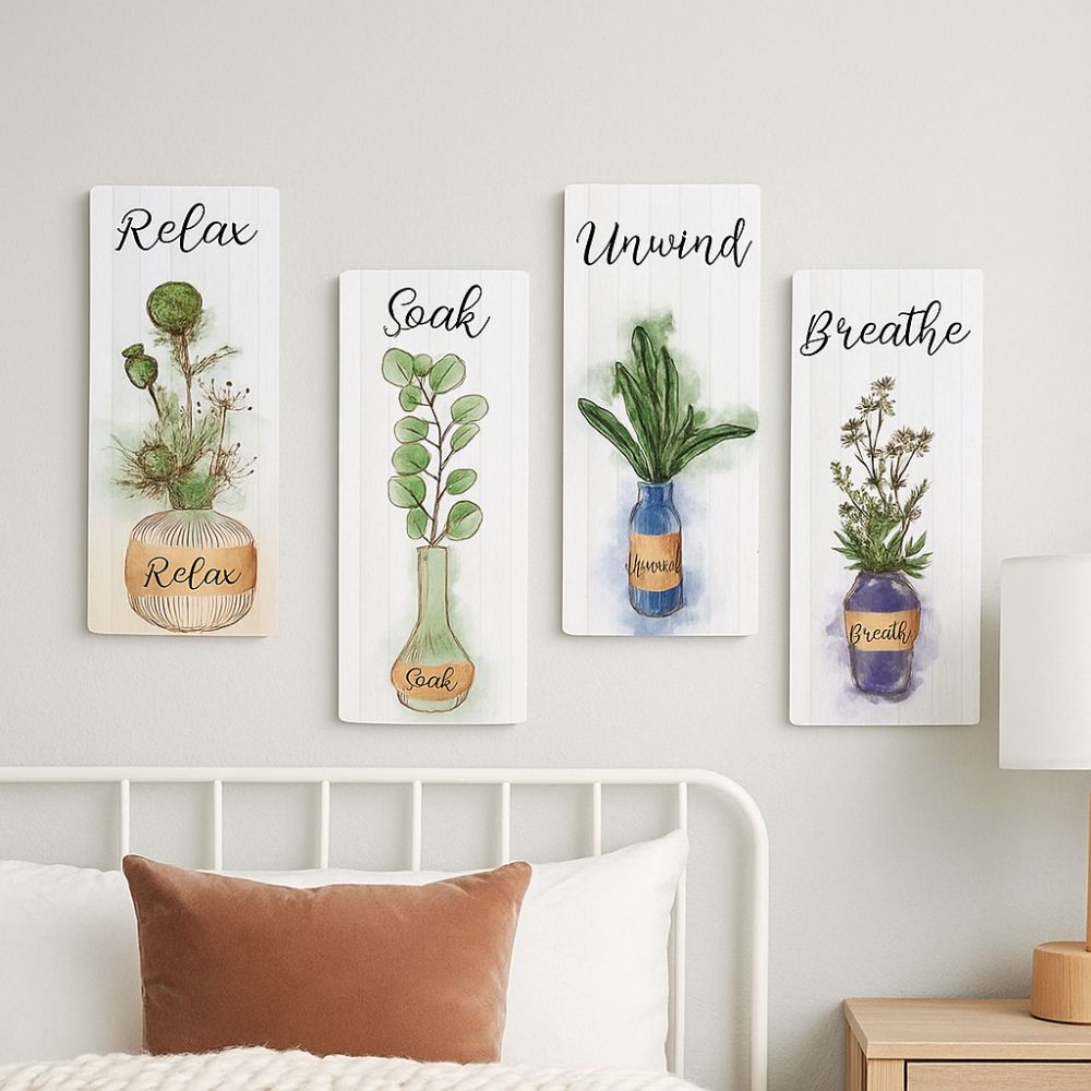 Handmade Plants Hanging Sign Wooden Wall Decor Paintings Wall Plate Floral Wall Art Office