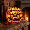 Party Decoration Light Stained Glass Pumpkin Lamp, Halloween Bedside Table Orange Seasonal Decor Accent Night for Indoor, Home, Holiday Weatherproof