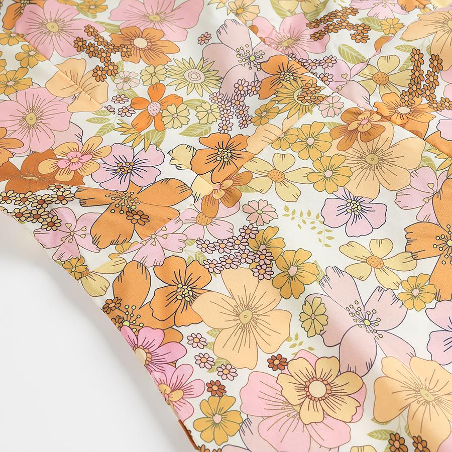 2025 Spring Women's European & American V-Neck Puff Sleeve Print Dress