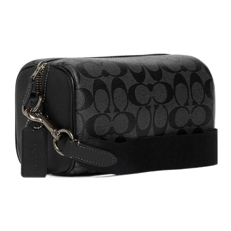 Coach Axel 21 Einfarbig Klassischer Buchstabenaufdruck Hardware-Schnalle Leinwand und Leder Schulter-Crossbody-Tasche Kleine Herren-Taschen Schwarz CJ674-QBO4G