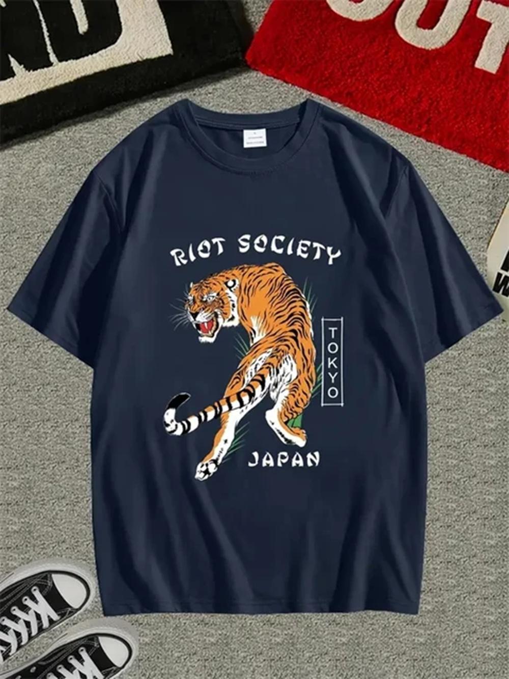 

Мужская футболка в стиле кэжуал с круглым вырезом и коротким рукавом, с креативным принтом тигра, мужская повседневная одежда, дышащая, легкая, модная, свободного кроя 82987 4XL