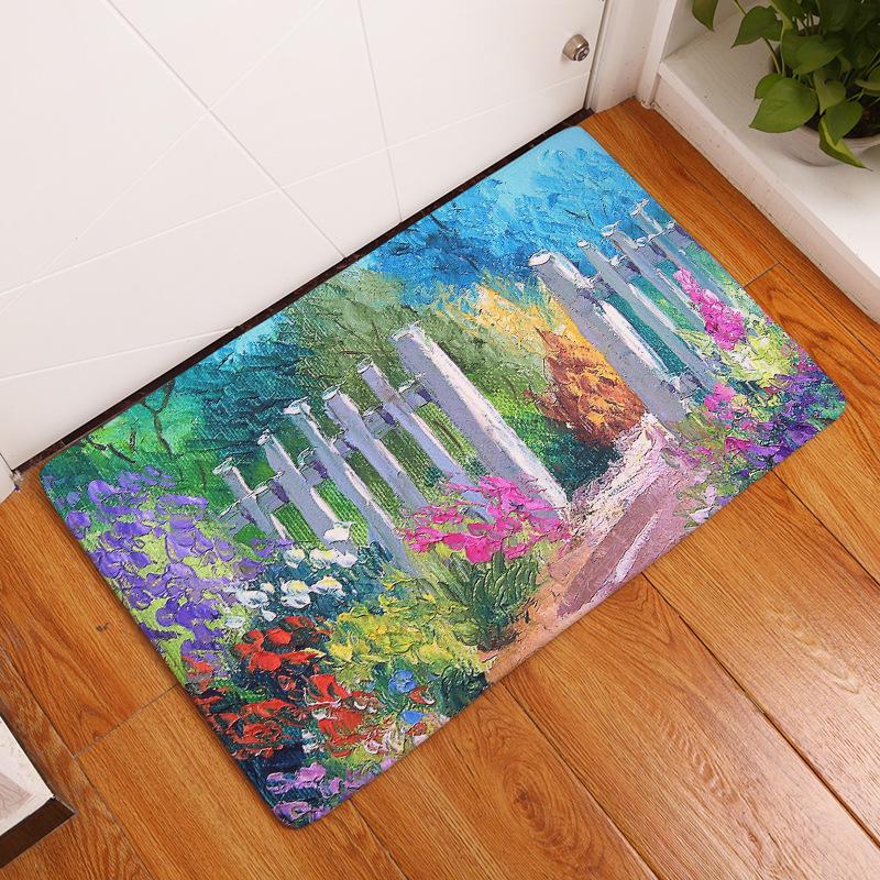 Door Mat Anti-slip Mat Living Room Decorative Carpet Retro Oil Painting Door Mat Welcome Mat Pastoral Style Carpet