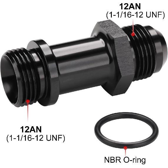 12AN Male Flare to 12AN -12 ORB O-ring Extension Fitting Adapter Aluminum Black