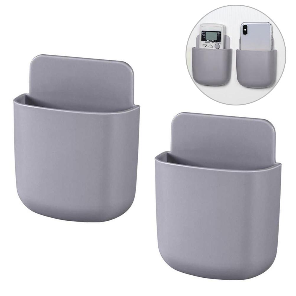 2PCS TV Remote Holder Portable Space Saving Wall Mounted TV Air Conditioner Remote Storage Box Grey Color