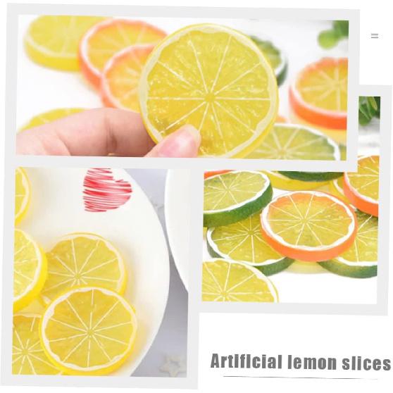 Alipis 13pcs Imitation Lemon Slice Home Decor Lemons Plastic Ornaments Artificial Lemon Slices Artificial Lemon Model Mini Basket Lifelike Lemon
