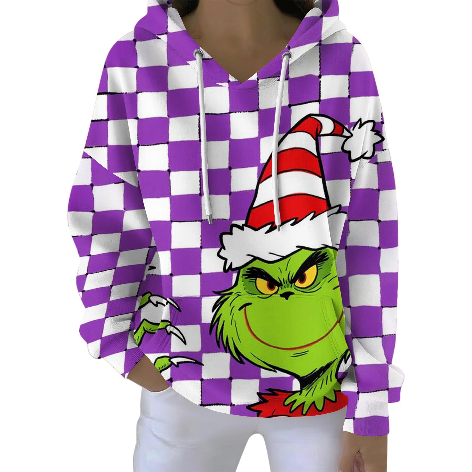 

Женский свободный и удобный свитшот с V-образным вырезом на кулиске, с длинными рукавами и рождественским принтом XXL