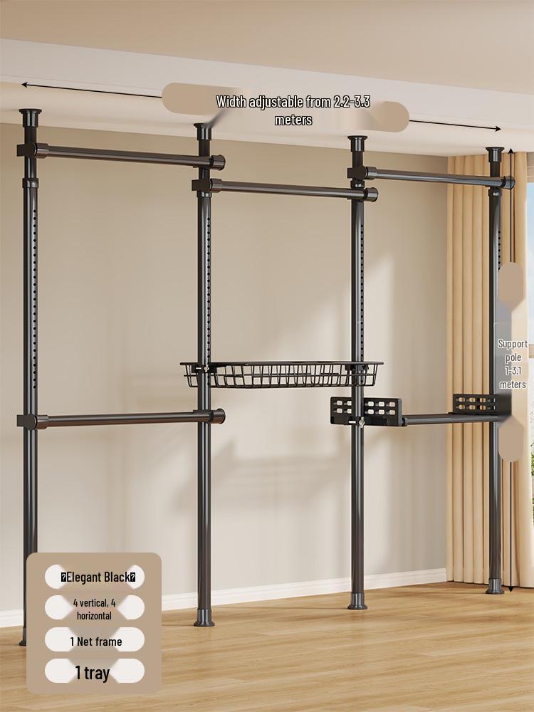 Floor-Standing Clothes Rack: Bedroom Hanger, Retractable Drying Rod, Coat & Hat Rack.