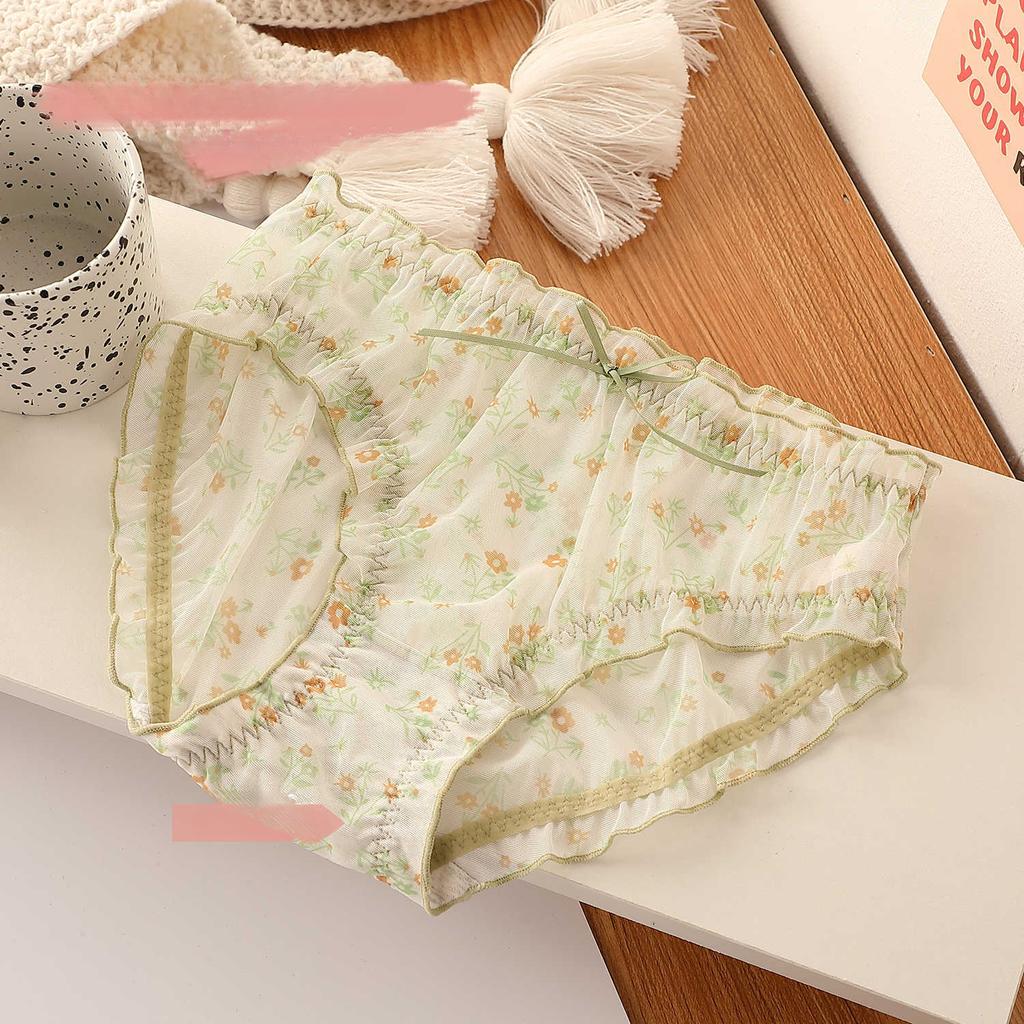 Pure Desire Lace Mesh Small Floral Panties Sexy Sweet Breathable Mid Waist Triangle Women’s Panties