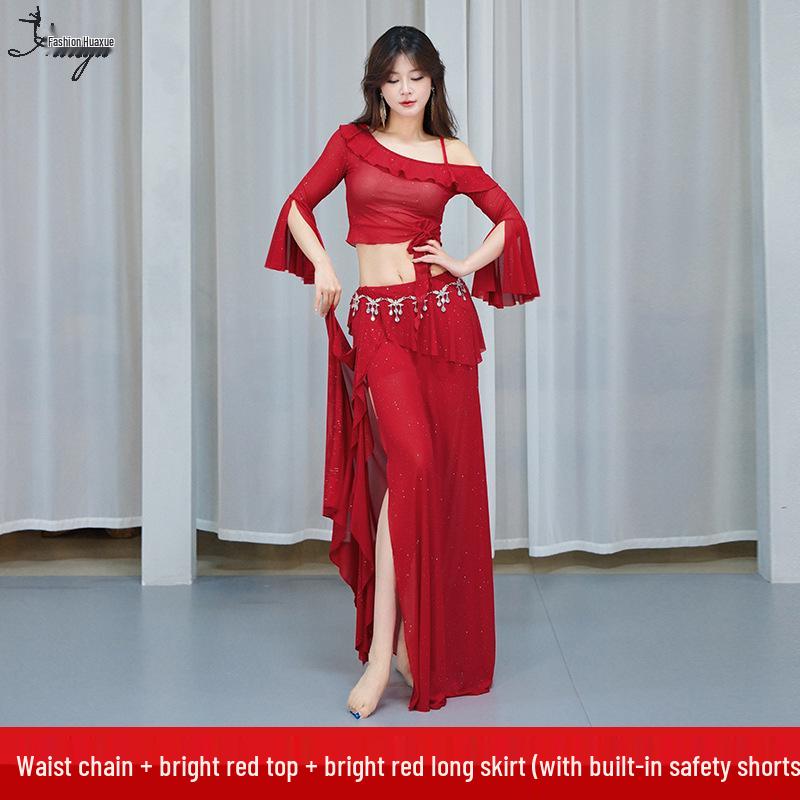 Huayu Belly Dance Costume: Mesh Sequins Dress Set for Women