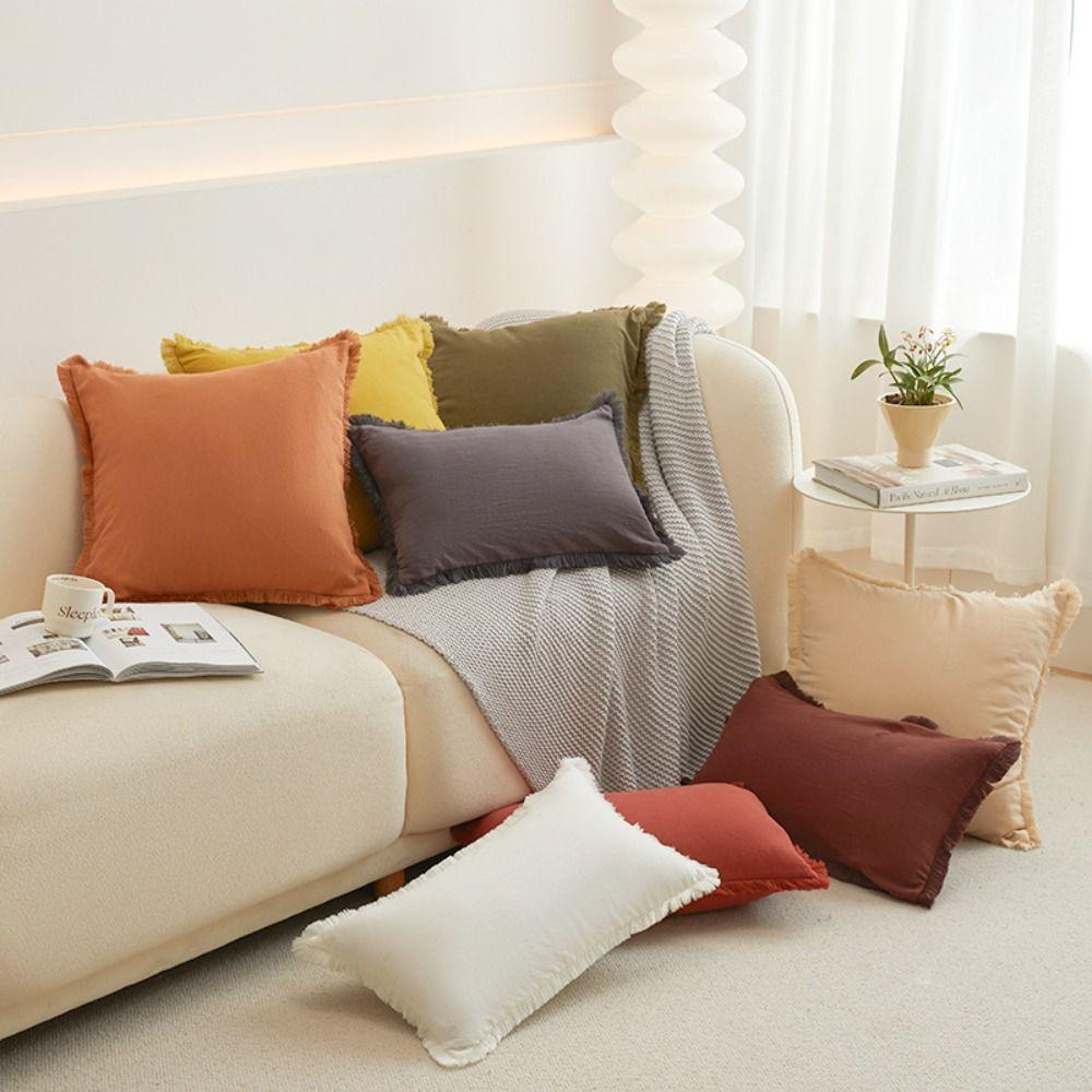 

Fringed Tassel Pillow Cover 50* 50cm Trim Cushion Cover Decorative Pillow Case Summer
