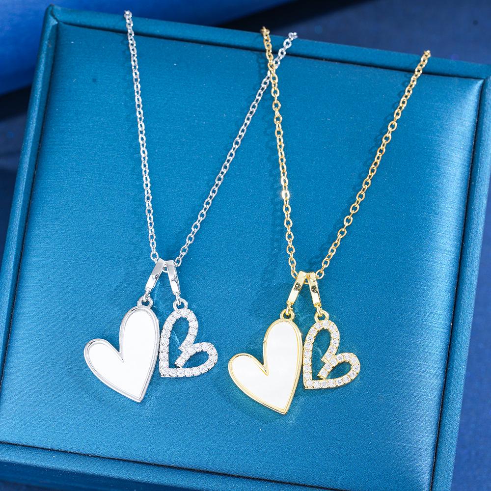 Titanium Steel Heart Necklace: Japanese & Korean Style with Copper Inlaid Zircon - Elegant Women s Clavicle Chain Jewelry