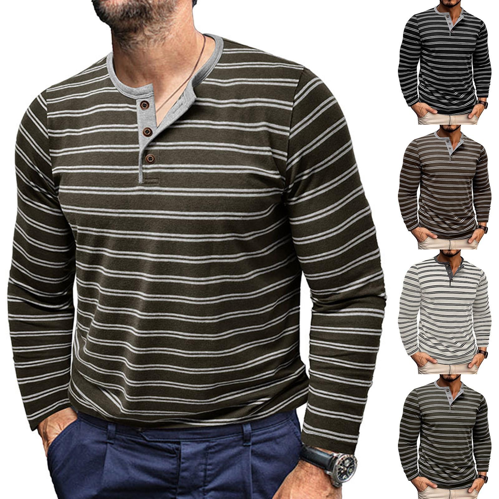 

Men s Casual Long-Sleeved Shirts Striped Shirts With Three-Button Tops XL білий