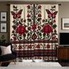 Set Of 2 Curtains Red Rose Butterfly Print Polyester Top Living Room Sheer Made Machine Washable Great Window Treatment