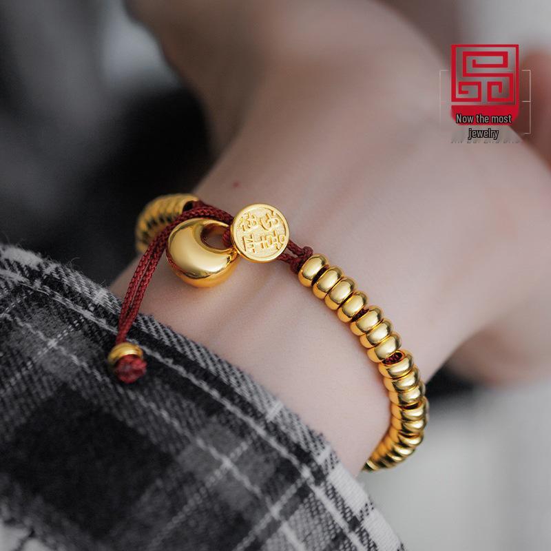 

New Chinese Smooth Gold Ingot Peace Pendants Red String Bracelet