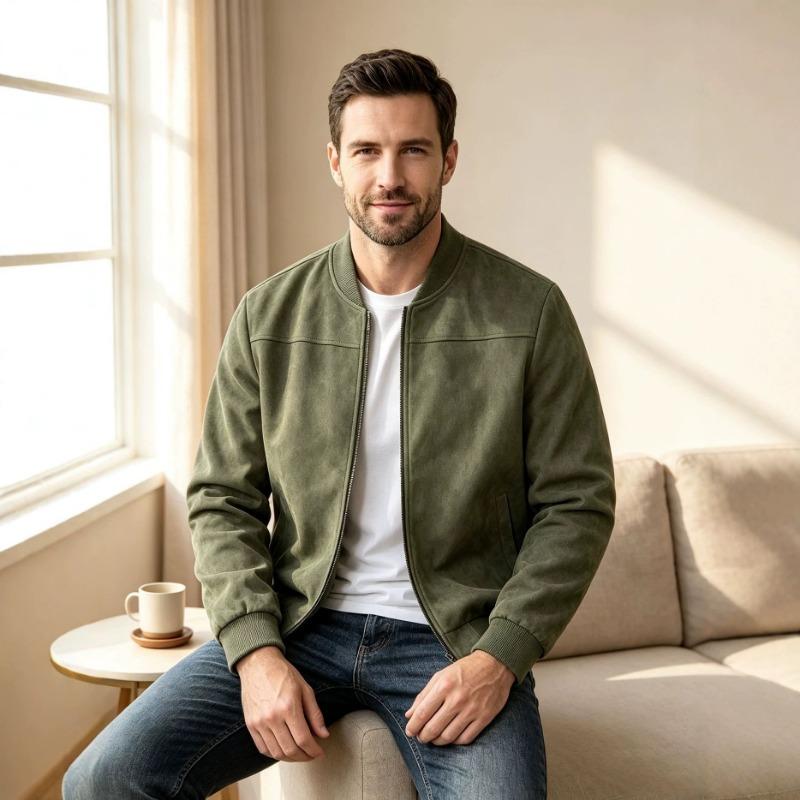 Men S Casual Autumn Winter Large Size Suede Bomber Jacket Long Sleeve Coat