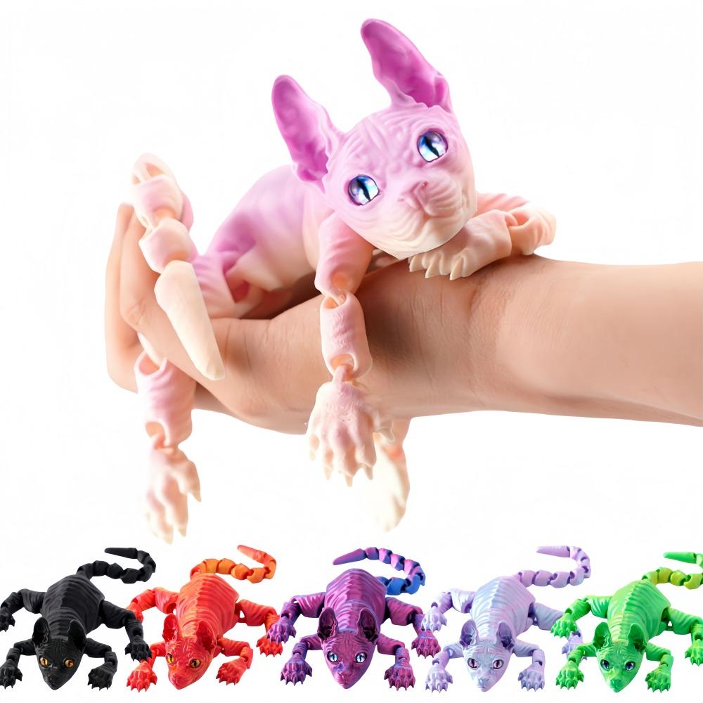 3D Printed Sphynx Cat Fidget Toys Realistic Hairless Figurine Articulated Cat Funny Toy for Cats Lover Collector Home Decoration