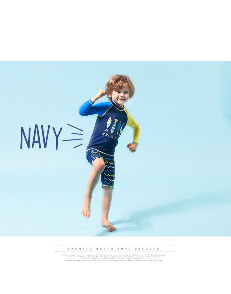 Korean Boys' Sun Protection Shark Swimsuit Set – Quick-Drying Long Sleeve