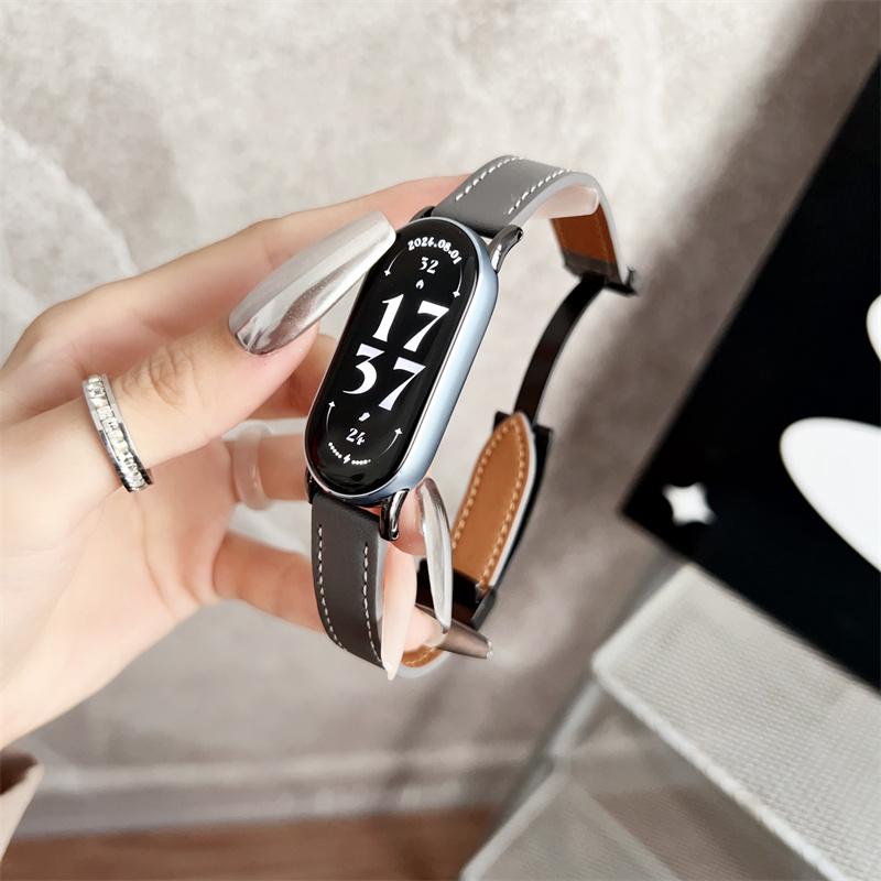 

Модный кожаный ремешок для часов Xiaomi Mi Band 9, сменный браслет Miband 8 NFC Correa SmartAccessories, ремешок на запястье xiaomi band 8/9 серый