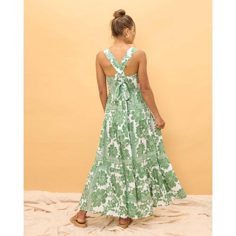 YYFS Women's Fashion Summer Spring Flower Pattern Print Sleeveless Suspenders High Waist Casual Dresses