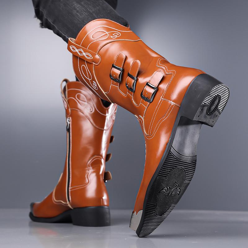 Men’s Motorcycle Boots Western Boots Black Jockey Boots Casual Street Style Cool Brown High Boots Plus Size
