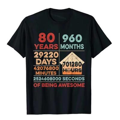 Vintage 80. Doğum Günü Hediyeleri 80 Yaşında 960 Ay Tişört Camisa Pamuk Erkek Tişörtleri Eşsiz Toptan Tişörtler