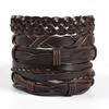 Men's Braided Leather Skull Bracelet Set with Multi-Layered Genuine Leather Bangle