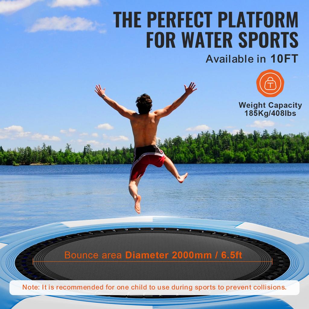 VEVOR Inflatable Water Bouncer 10ft Recreational Water Trampoline Portable Bounce Swim Platform Kids Adults Floating Rebounder