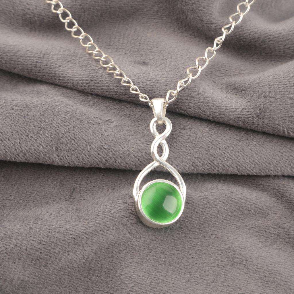 Green Cat's Eye Gemstone Jewelry, 925 Solid Sterling Silver Jewelry, Handmade Spiritual Jewelry For Wedding Gift