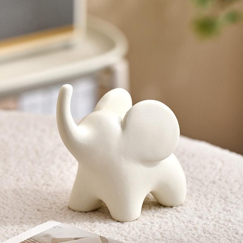 Simplified Cartoon Elephant Couple Statue Abstract Elephant Figurine Cute Animal Sculpture Home Decoration Resin Crafts Gift