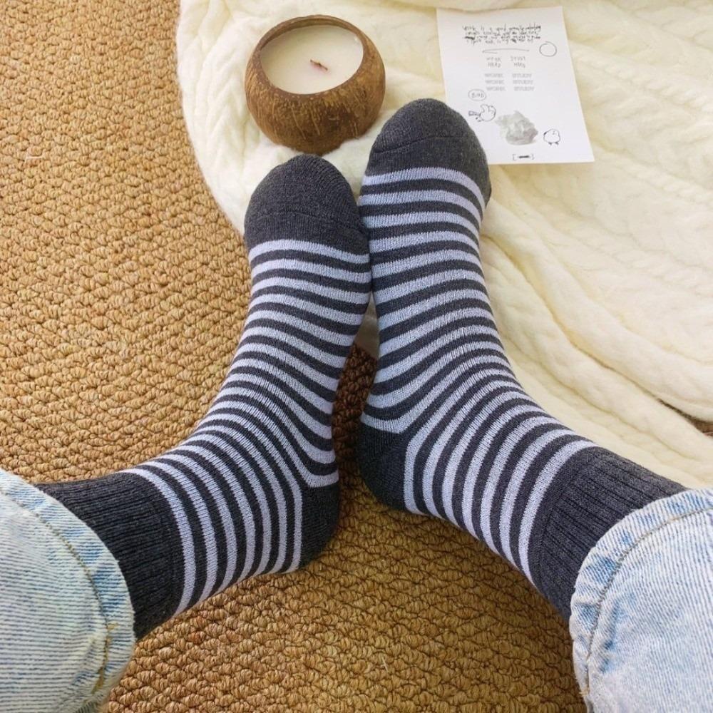 Thermal Fleece Lined Thick Crew Socks Striped Pattern Fleece Lined Socks  Cold Weather