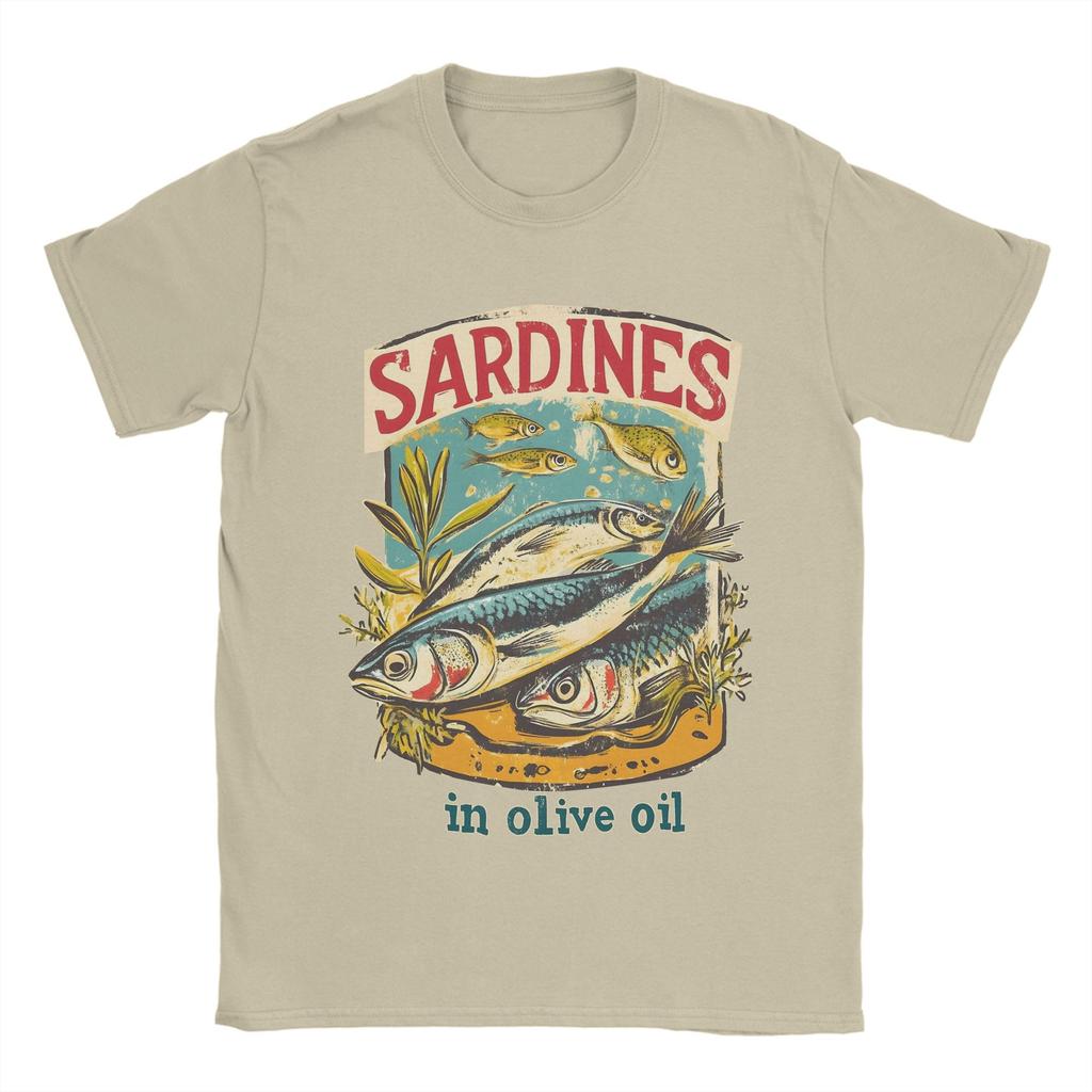 Sardines In Olive Oil  T Shirt Summer   A Vintage Poster  Cotton T-Shirts For Men Fashion Casual Tshirt Sleeve Street Style Tees