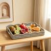 Japanese Wicker Bread Basket with Double Handles - Imitation Rattan Round Serving Tray with Lace