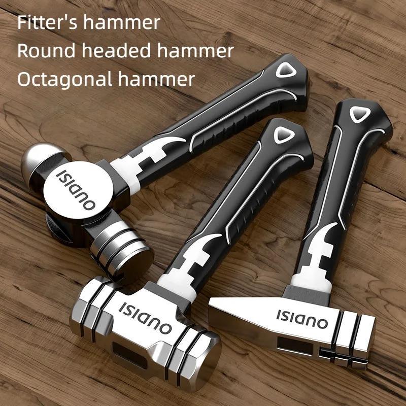 Mini Octagonal Hammer - Multi-Functional Magnetic Heavy Duty High Carbon Steel Woodworking Nail Hammer with Sheep Horn Handle