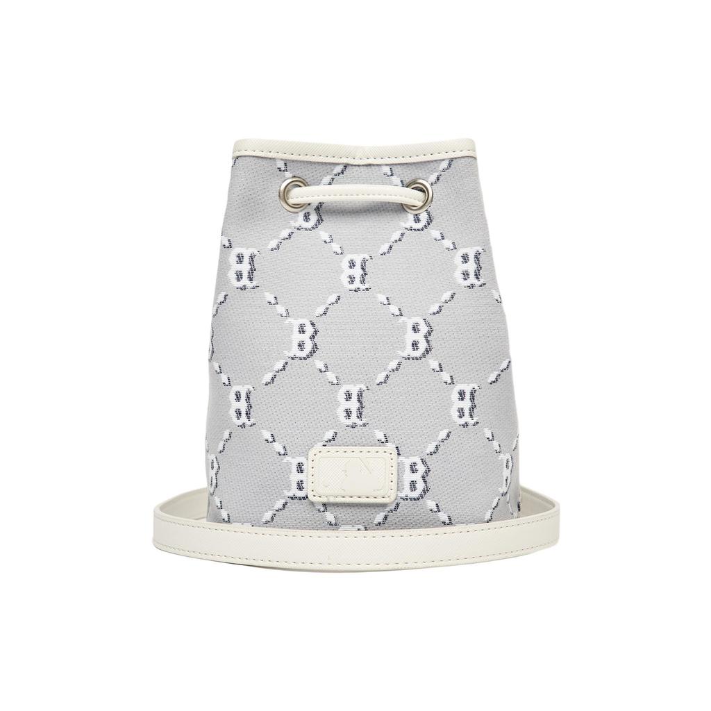 New MLB Monogram Collection Polyester Bucket Bag, Shoulder Bag, Crossbody Bag Mini Unisex Light Gray 3ABMS022N-43GRS