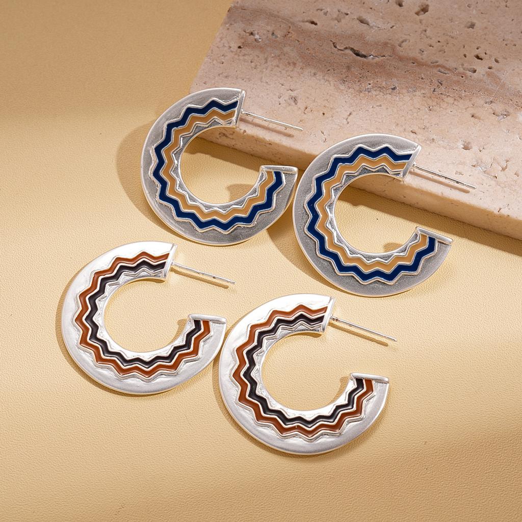 Simple drip geometric C-shaped texture silver needle earrings cold wind earrings