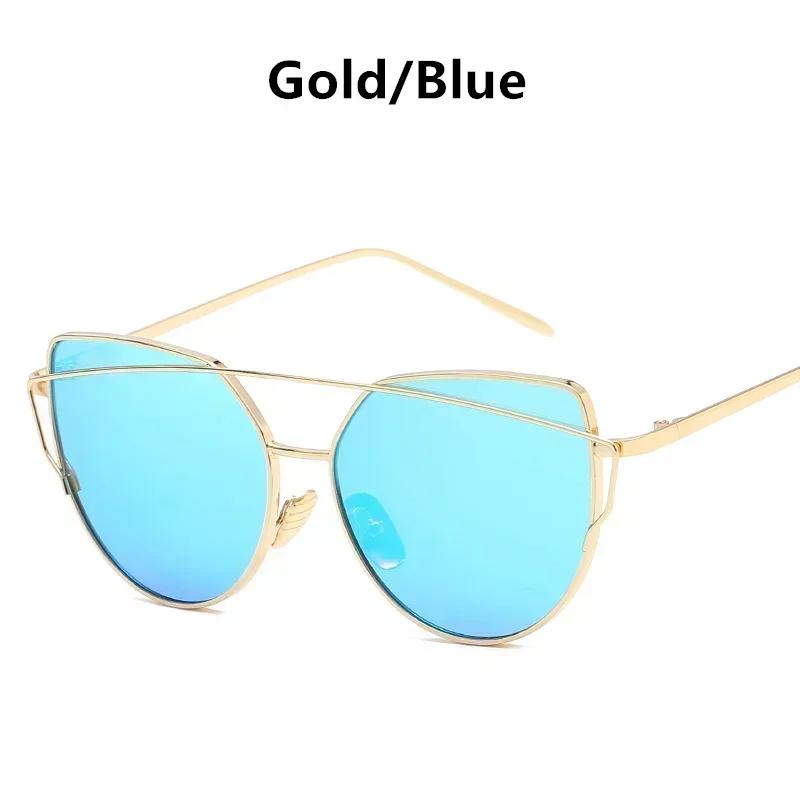Vintage Cat Eye Sunglasses Rose Gold Mirror Woman's Sunglasses Metal Reflective Flat Lens Tourism Sunglasses Multi-color