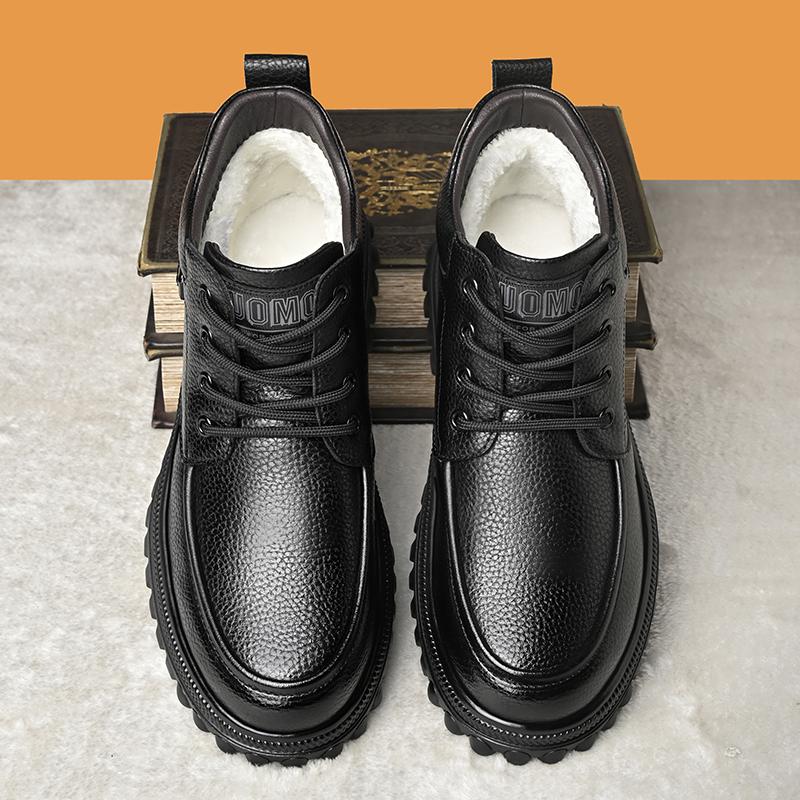 Shoes for Men new Winter Fashion Non-slip Cotton plush Shoes Men Thickened Leather Casual Snow Boots