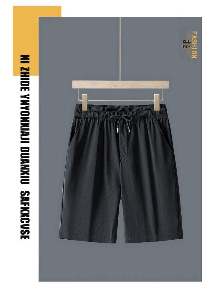 Men's Casual Ice Silk Sports Suit - Short Sleeve Polo Shirt & Shorts for Middle-Aged and Elderly