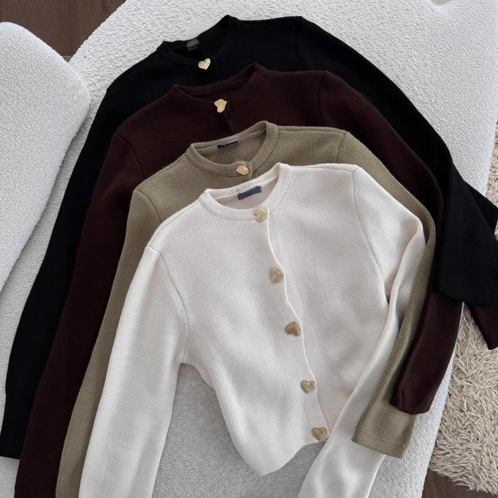 2025 Autumn Women's Slim Fit Knit Cardigan: Long Sleeve, Round Neck, Button-Up