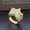 Hip Hop Gold Color Full Zircon Finger Rings For Men Larger Pentagram Ring Stainless Steel Women Charm Party Jewelry Accessory