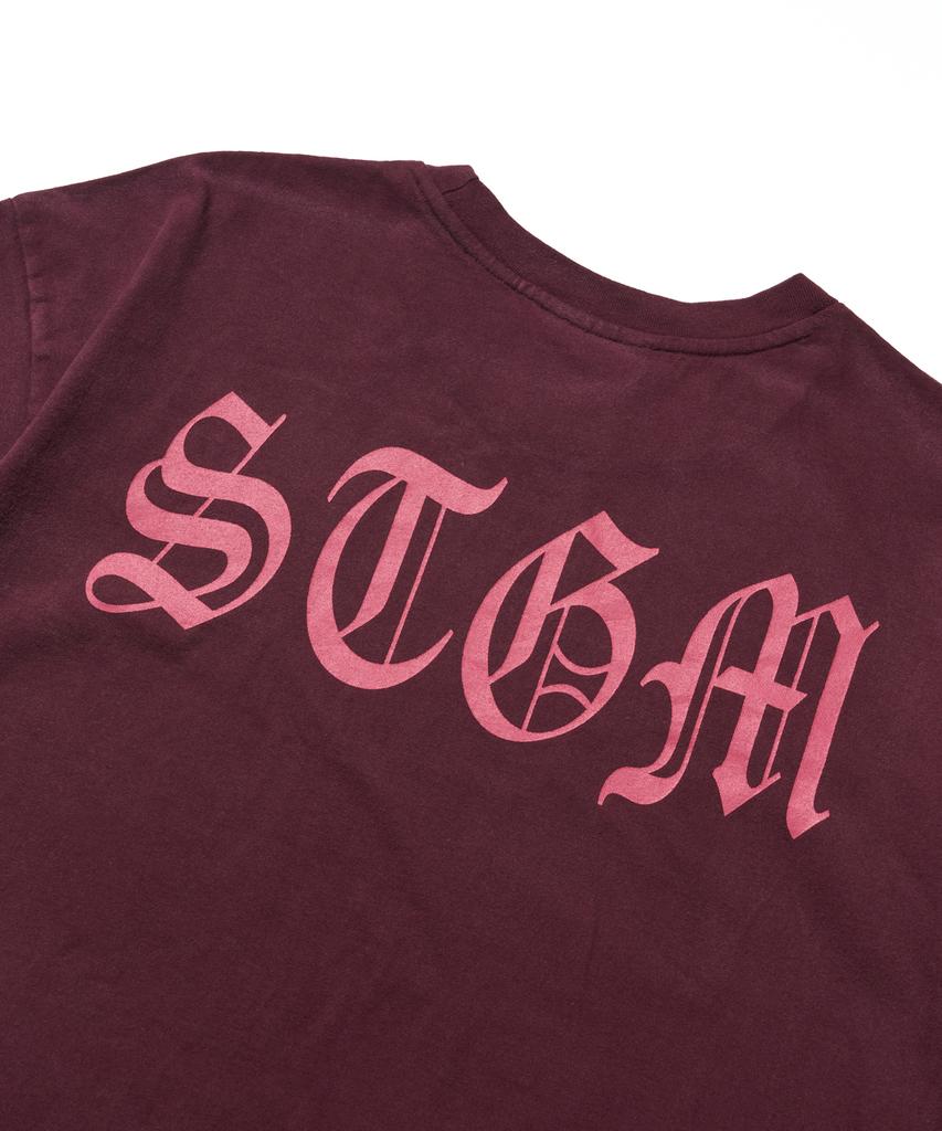 STIGMA Paranoid Tv Vintage-Like Washed Oversized Short Sleeves T-Shirts Burgundy