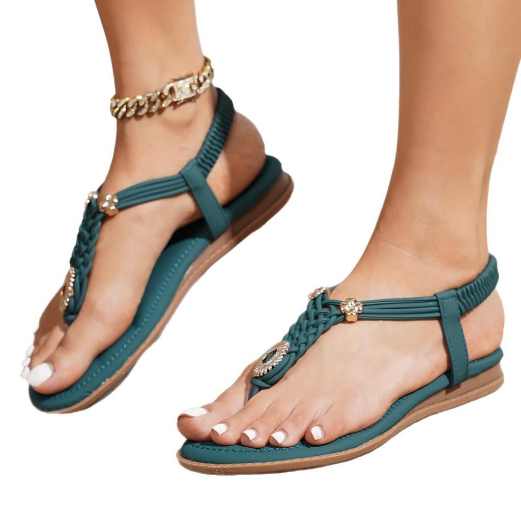 Bohemian Summer 2025 Ethnic Damen Retro Plus Size Kreative Flache Strandsandalen