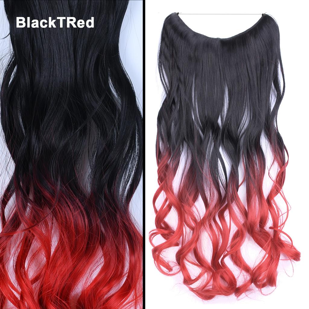 One Piece No Clips Hairpieces Ombre Color Elasticity Invisible Wire Fish Line Wavy Synthetic Hair Extension