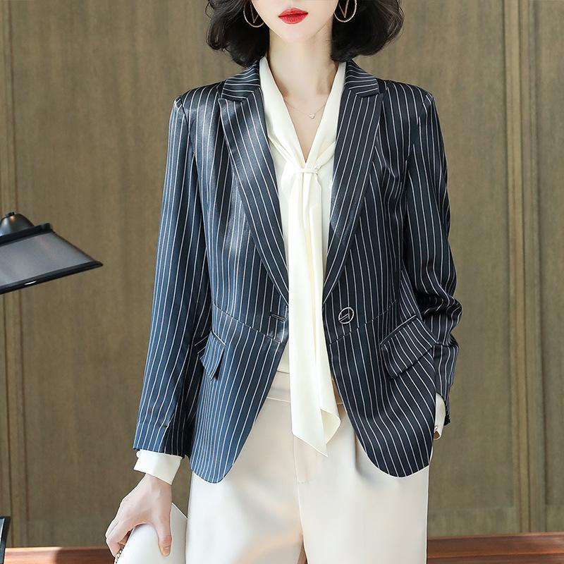 

Черный полосатый шелковый блейзер женский весна и лето комбинезон менеджера отеля формальный костюм из шелка тутового дерева XXL белый