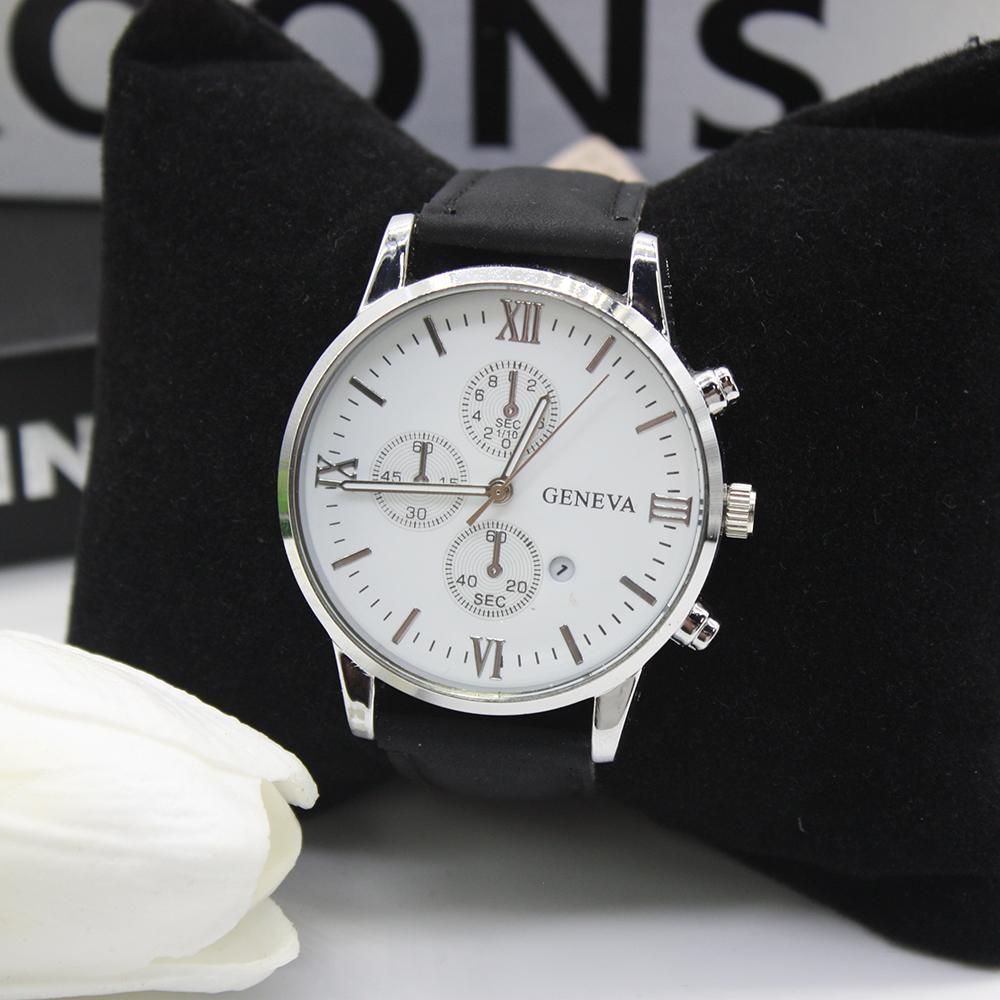 4pcs Set Sunglasses Men Leather Watch Men's Wallets Band Round Dial Men's Glasses for Men Include Bracelet Box for Work Sport